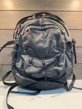 The North Face Womens Borealis Backpack Heather Gray Magenta Casual Hiking